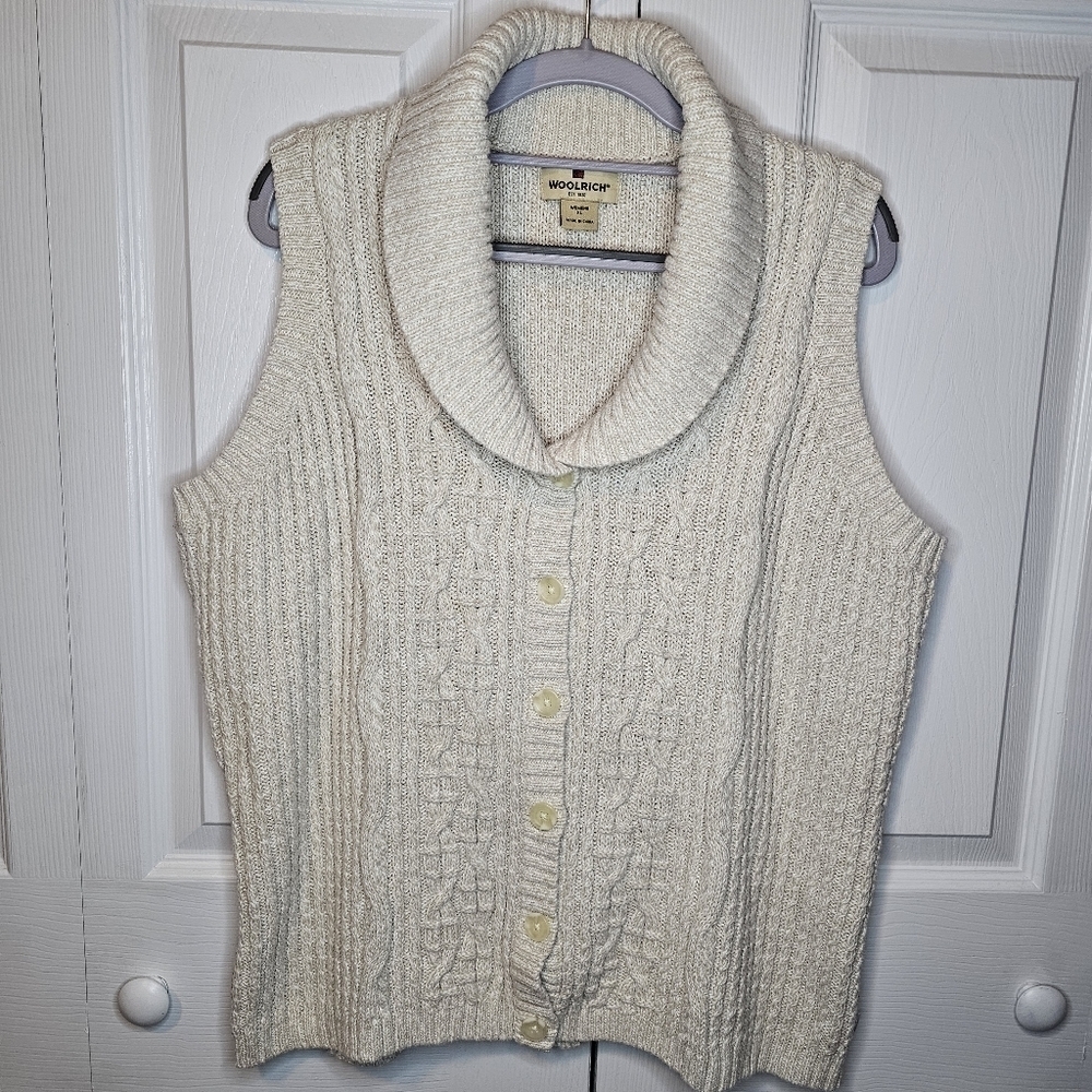 Woolrich Stone Heather Cotton/Ramie Button Front Knit Vest Size XL